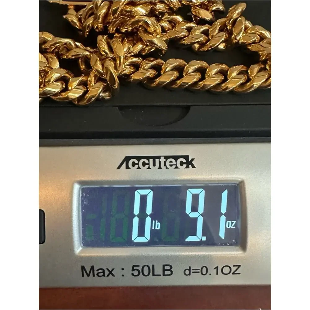 Gold Chain Dog Collar Padlock Clasp Bling Titanium Steel 24